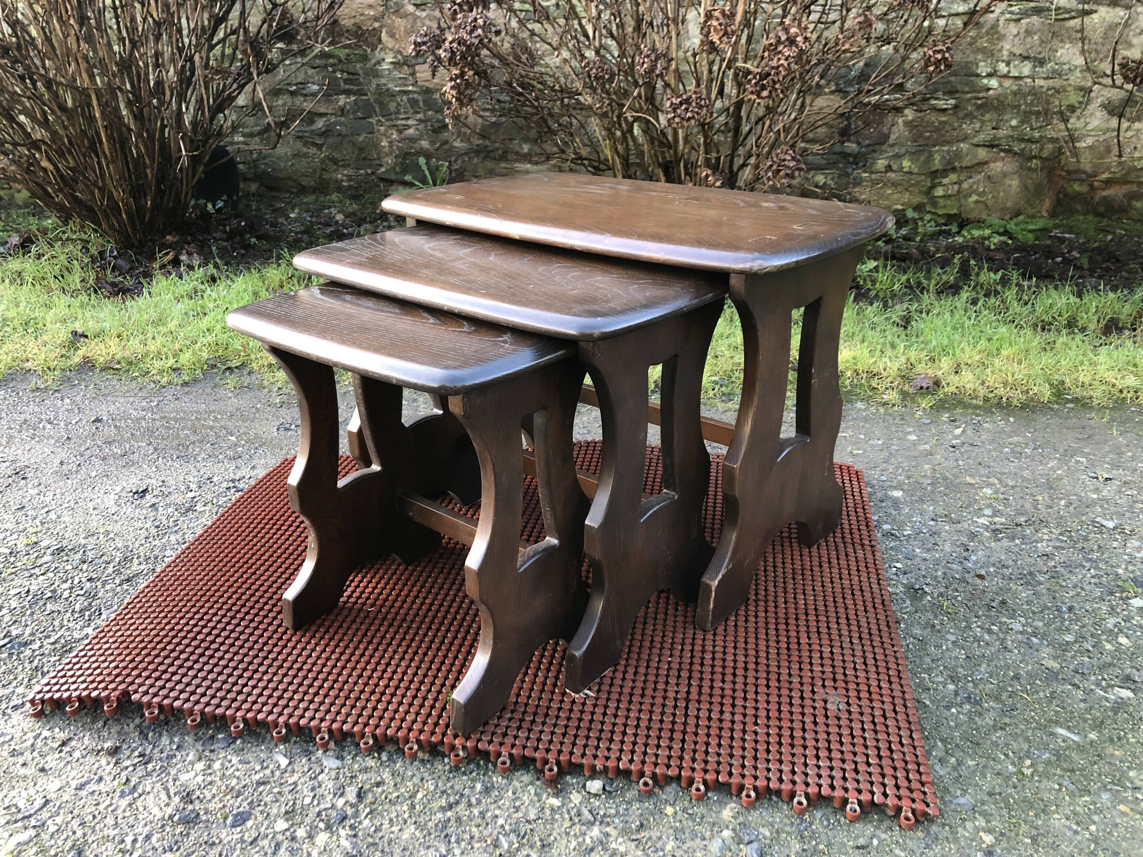 Vintage English nesting tables in elm.