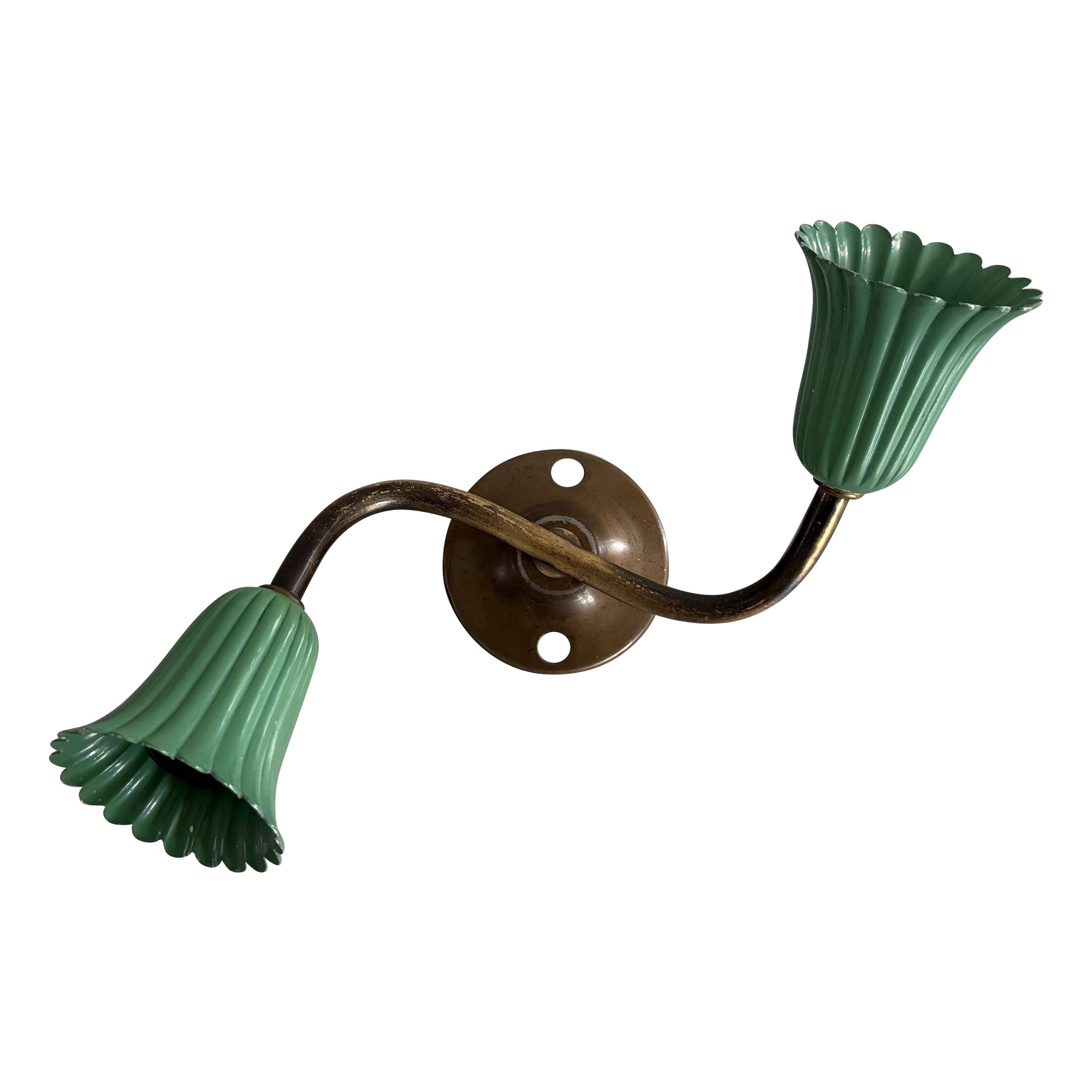 Small simple 2-headed brass wall light, 1950s, Italy.