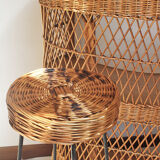 Rattan bar and 2 metal foot stools