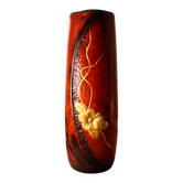 Vintage porcelain vase Fat Lava Germany blood red with wavy rim.