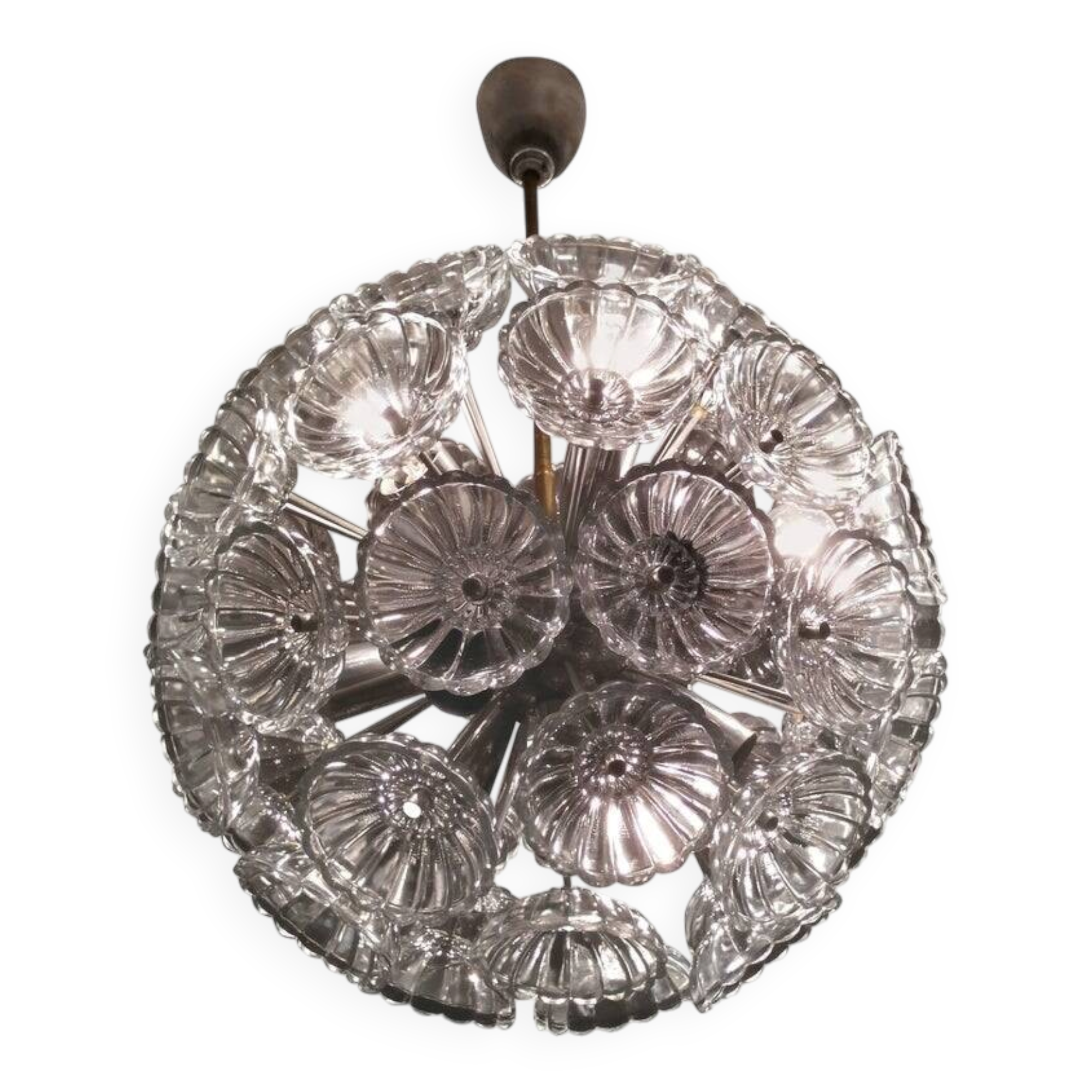 Midcentury Glass Dandelion Chandelier, Sputnik, 1970s