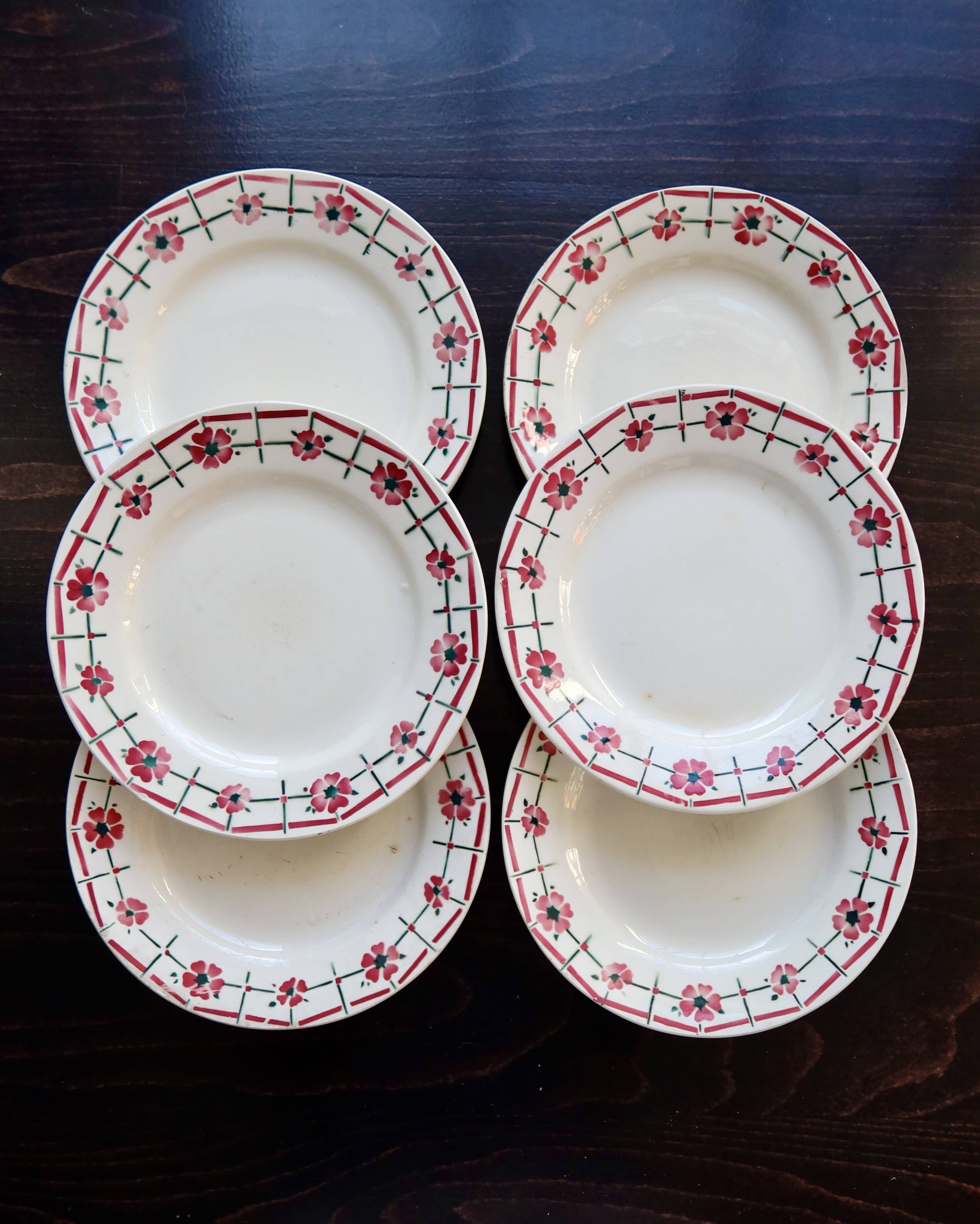 6 vintage ironstone dinner plates from Céranord Saint-Amand - Monique