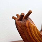 Large Danish carved wooden snail sculpture from the mid-century, 1960s.