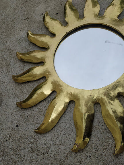 Vintage sun mirror in golden wood 60x60cm