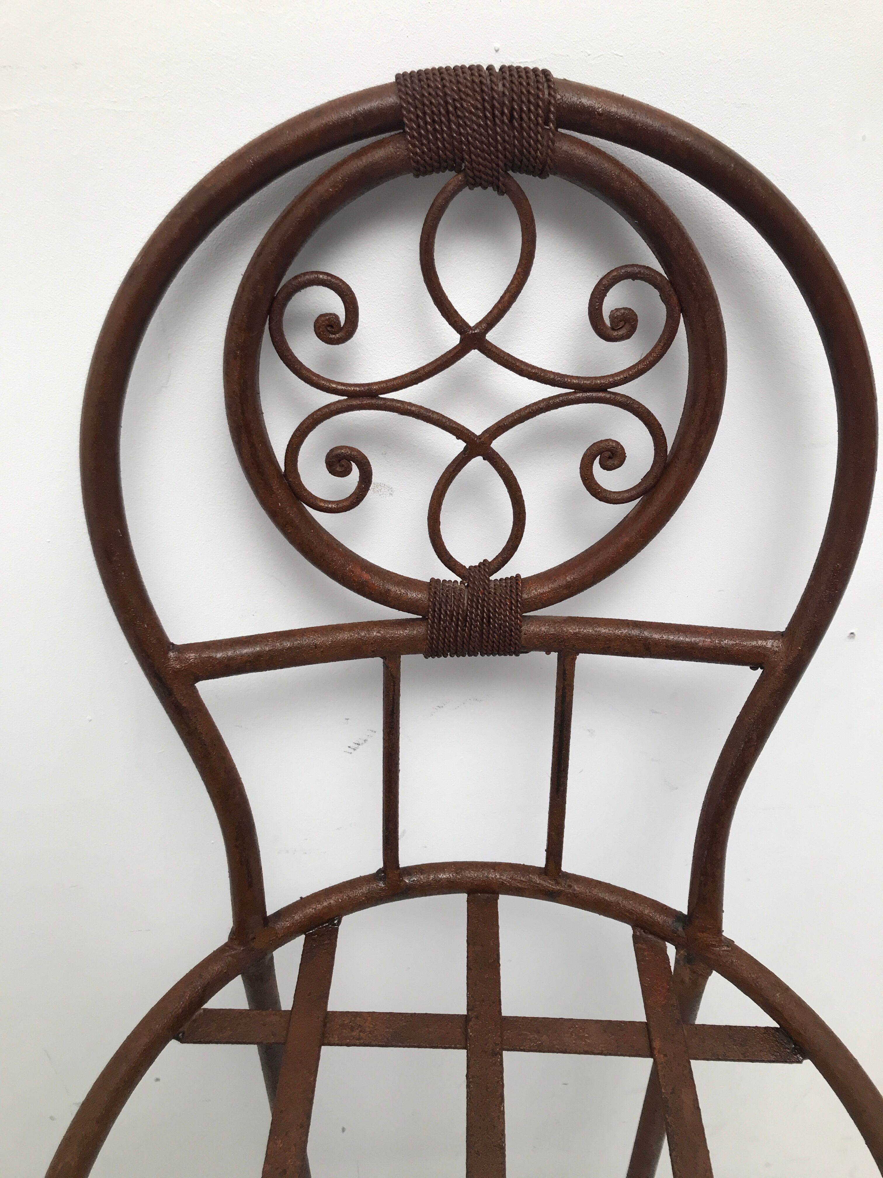 Pair of vintage bar high chairs in copper and wrought iron