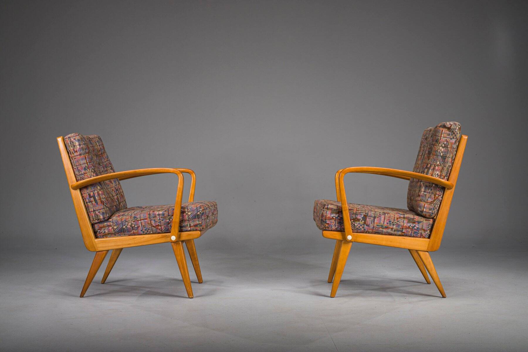 Fauteuils vintage en merisier et laine de Knoll Antimott, années 1950-1960, lot de 2