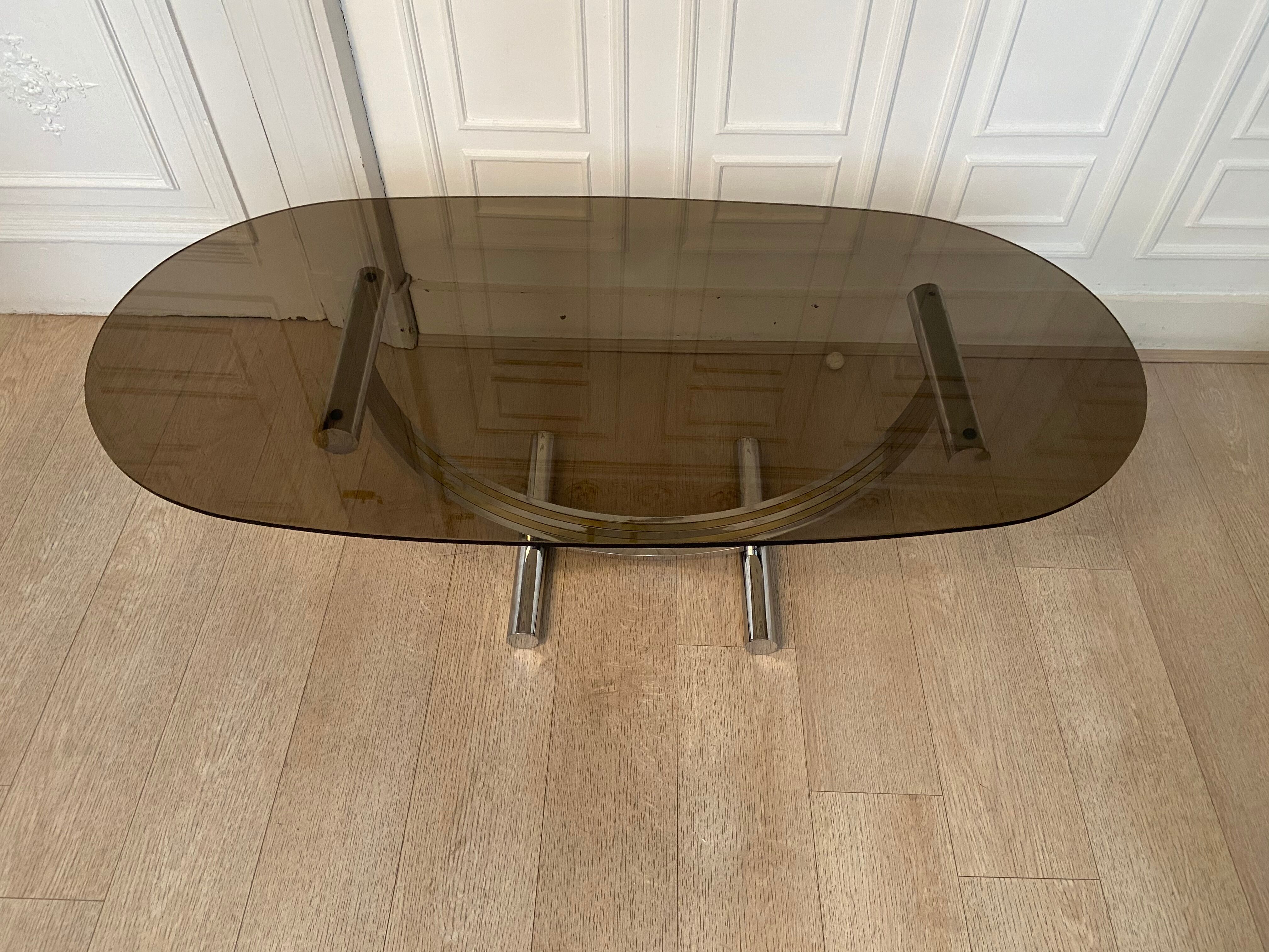 Table basse chrome et laiton Italie 1970