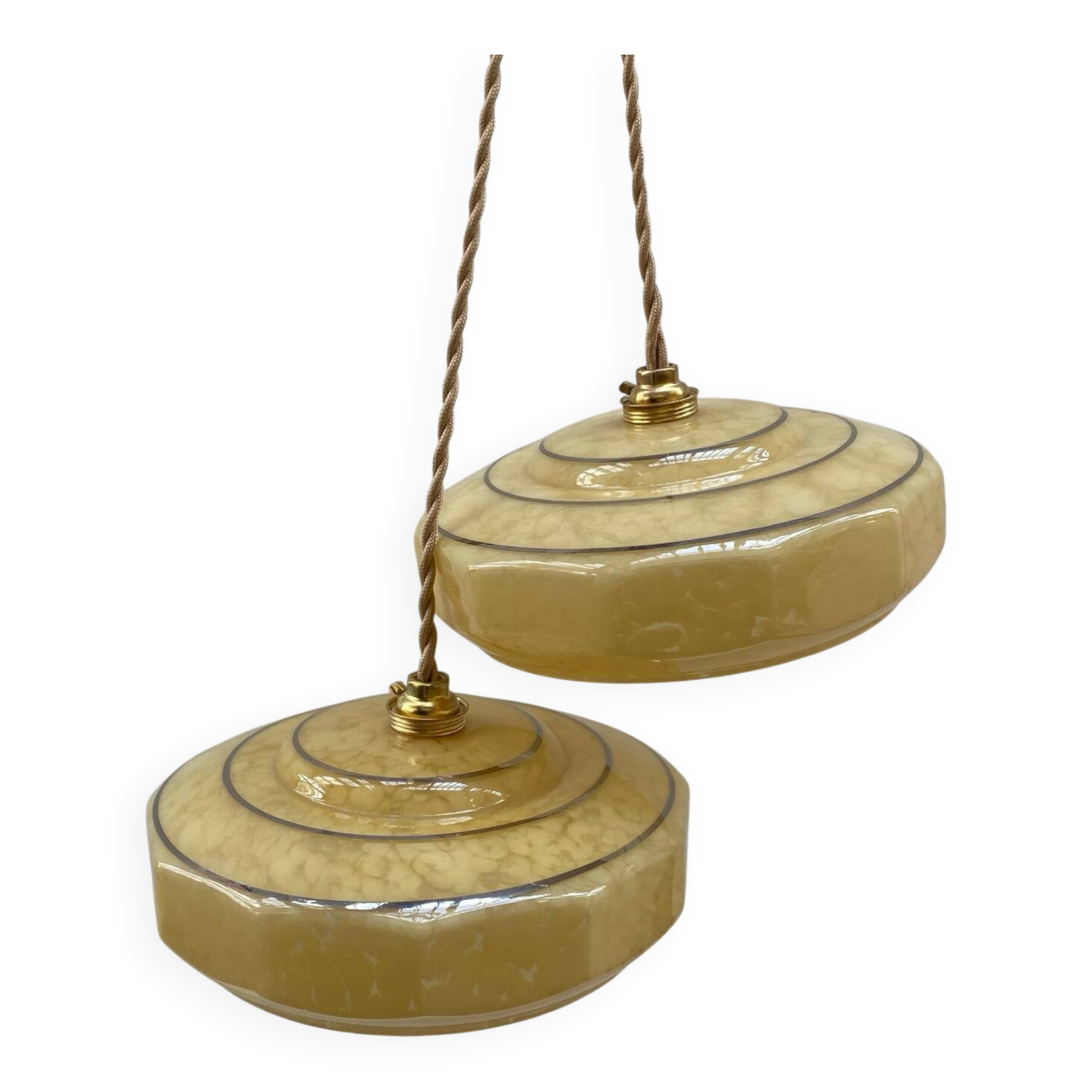 Pair of art deco pendant lights in Clichy glass