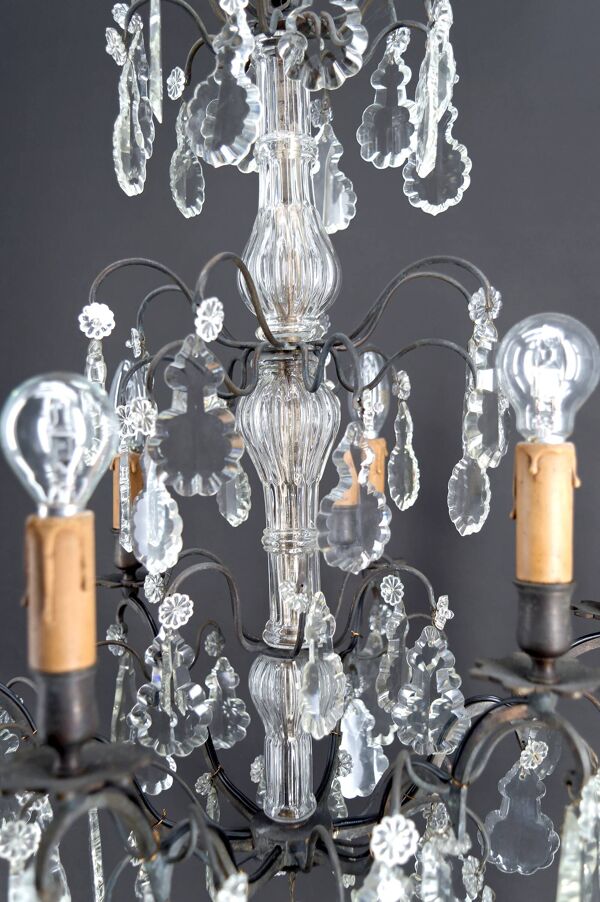 Important lustre cage en bronze, cristal de Baccarat, Style Louis XV, 1900