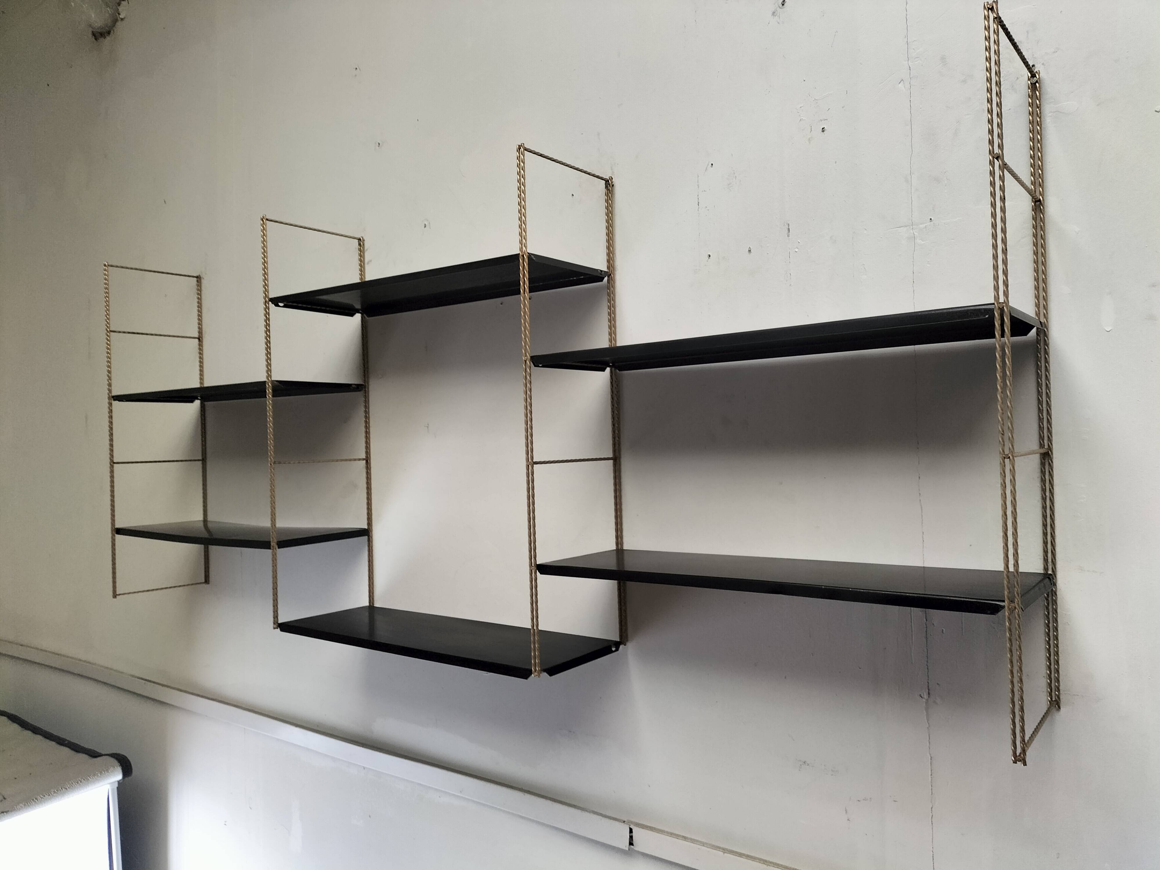 Modular black metal shelf