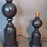 Pair of vintage beech wood lamps in black/grey lacquer.