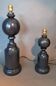 Pair of vintage beech wood lamps in black/grey lacquer.