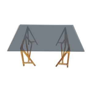 bureau verre et rotin,