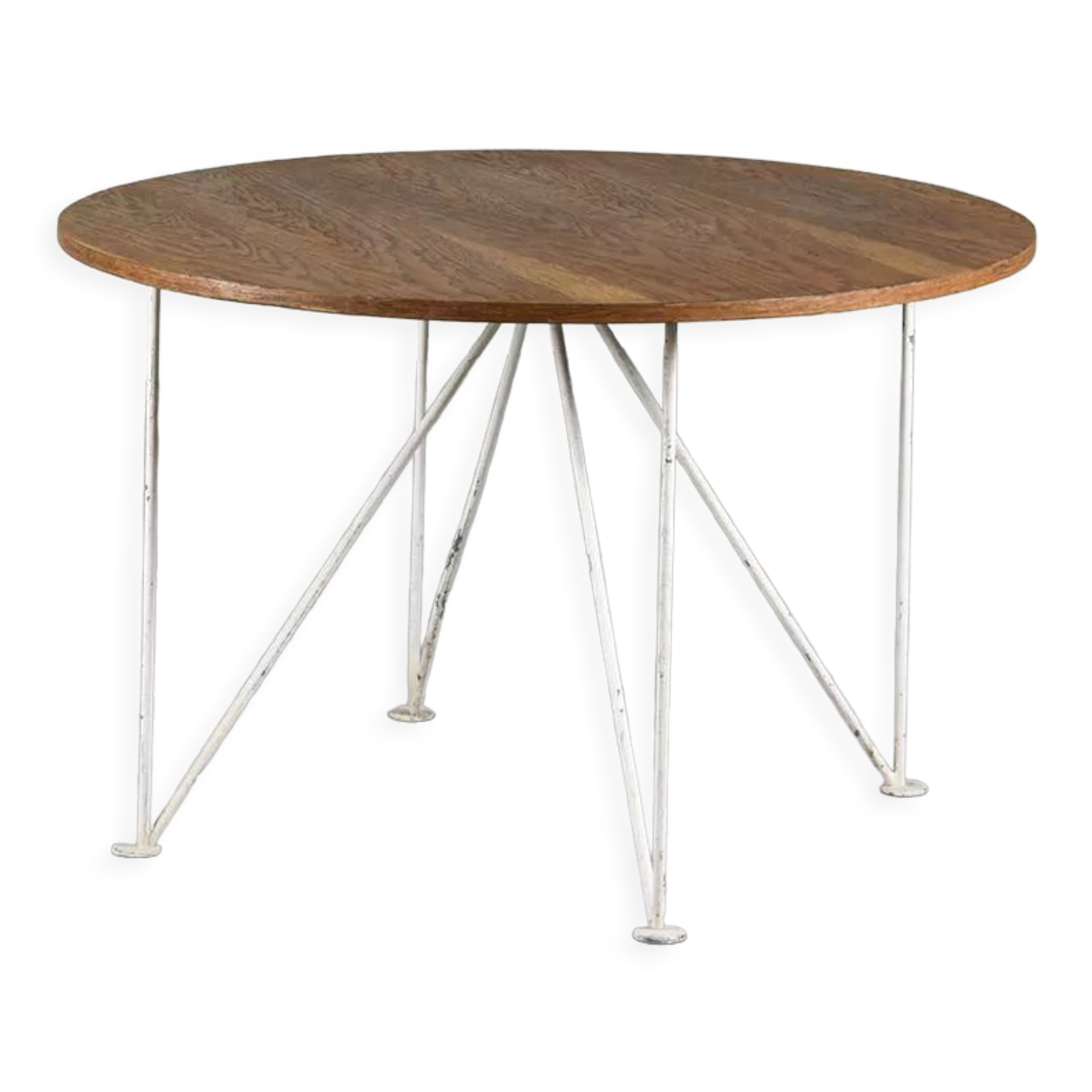 Table ronde en métal et bois, France, circa 1950
