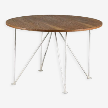 Round table in metal and wood, France, circa 1950