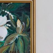 Huile sur toile « Motifs floraux » par Eila C, Suède milieu XXème