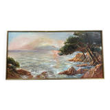 Leduc XXeme : immense tableau vue Meditéranéenne huile sur toile