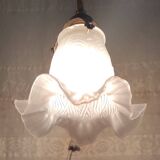 Swan neck wall light in brass, porcelain and glass - mid 20th century