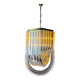 Long mid-century curved Lucite ribbon chandelier in brass, Italy