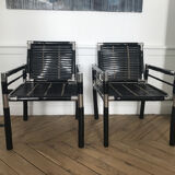 Paire de fauteuils bambou et chrome, 1970’s