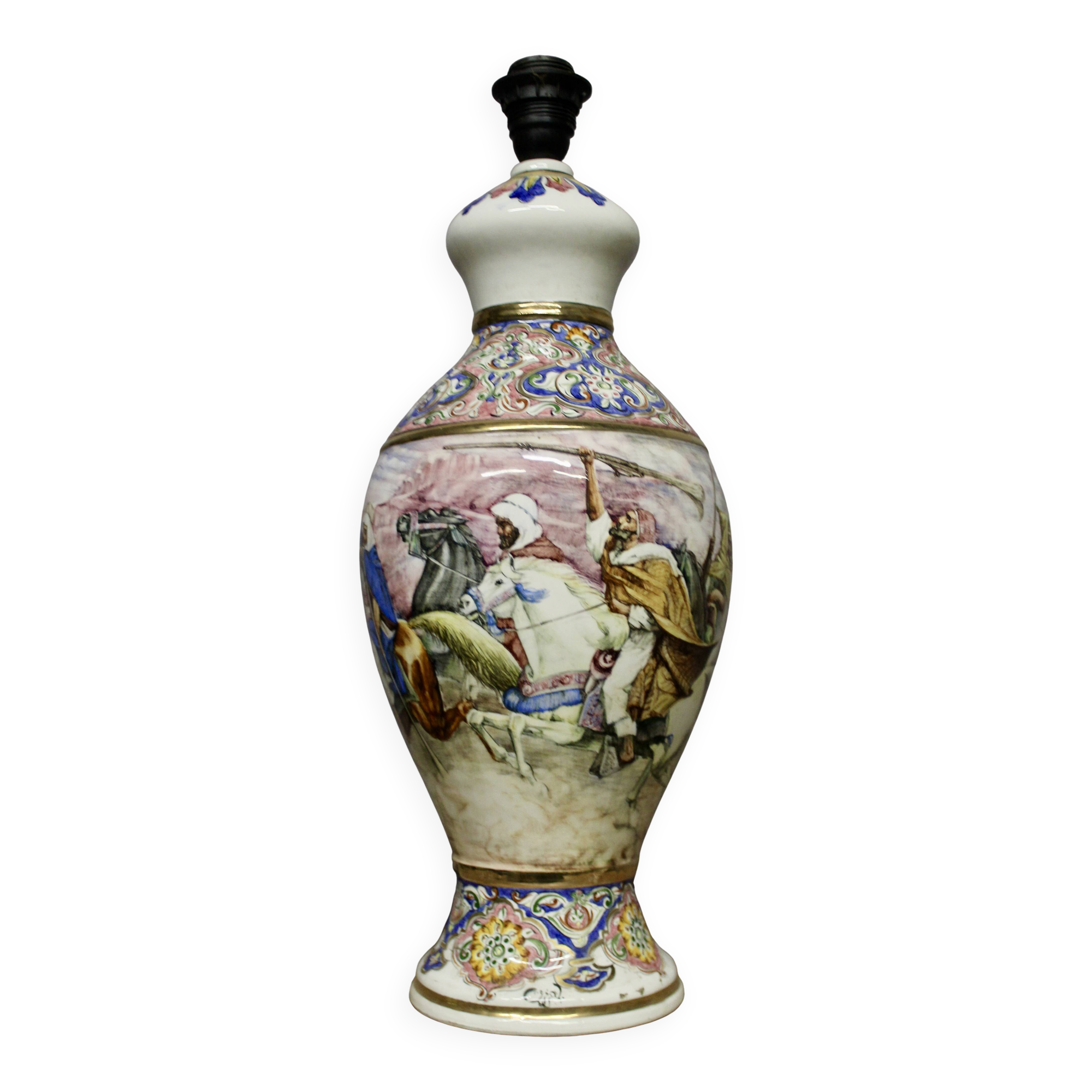 Ceramic lamp with oriental decoration and signature