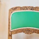 Renovated antique chair – carved wood and green backrest