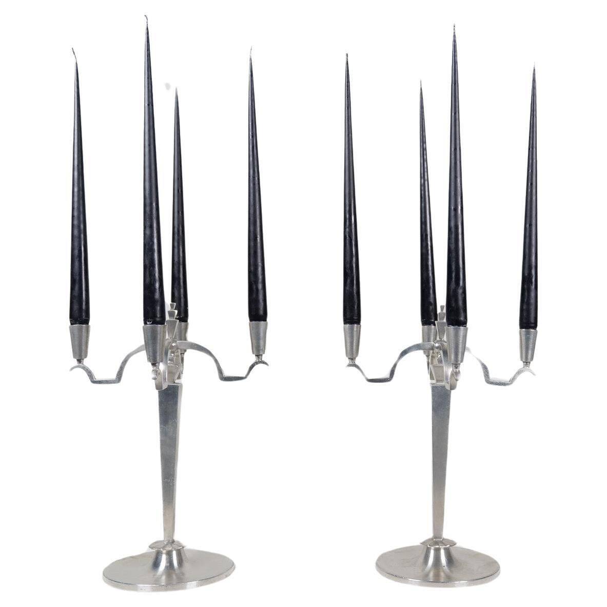 Sculptural Art Deco set of chandeliers in tin, Sweden, 1940s.