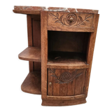 Old bedside table in wood and marble