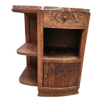 Old bedside table in wood and marble