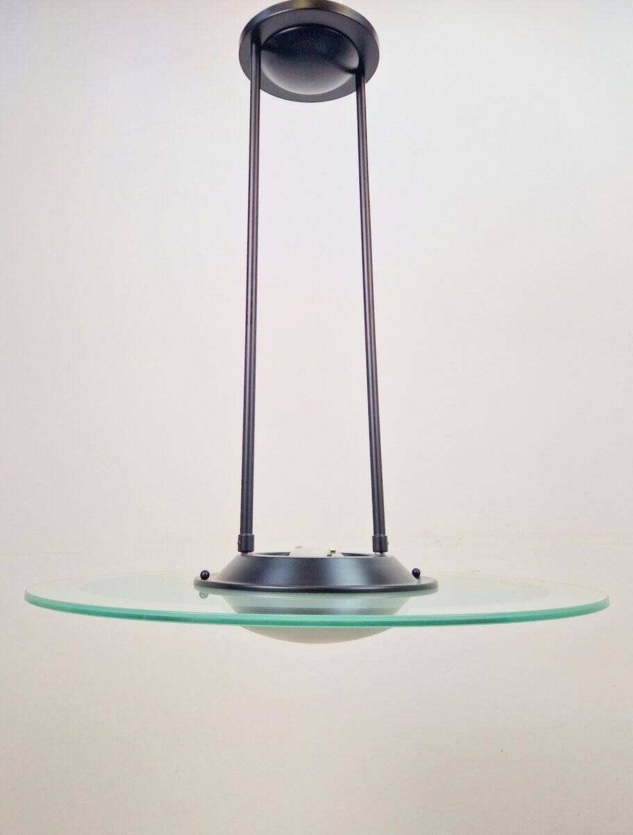 Vintage Italian Glass Disc UFO Pendant Lamp, 1980s