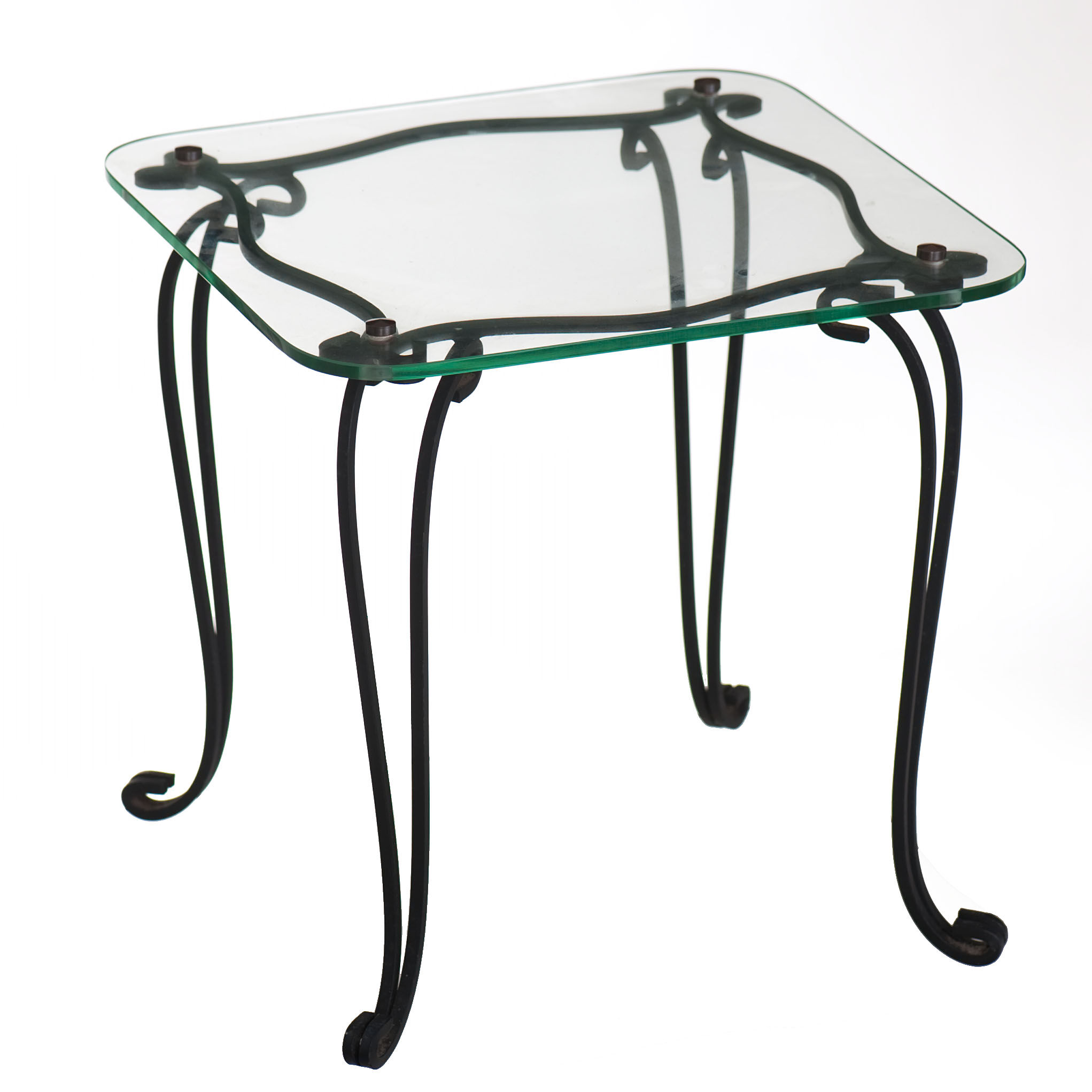 Side table in wrought iron and glass top year 50