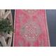 Vintage Turkish Oushak Handmade Wool Cotton Pink Runner Rug 86x306