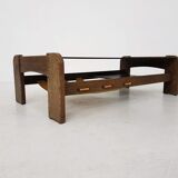 Glass, wenge and leather coffee table, brasil, 1970