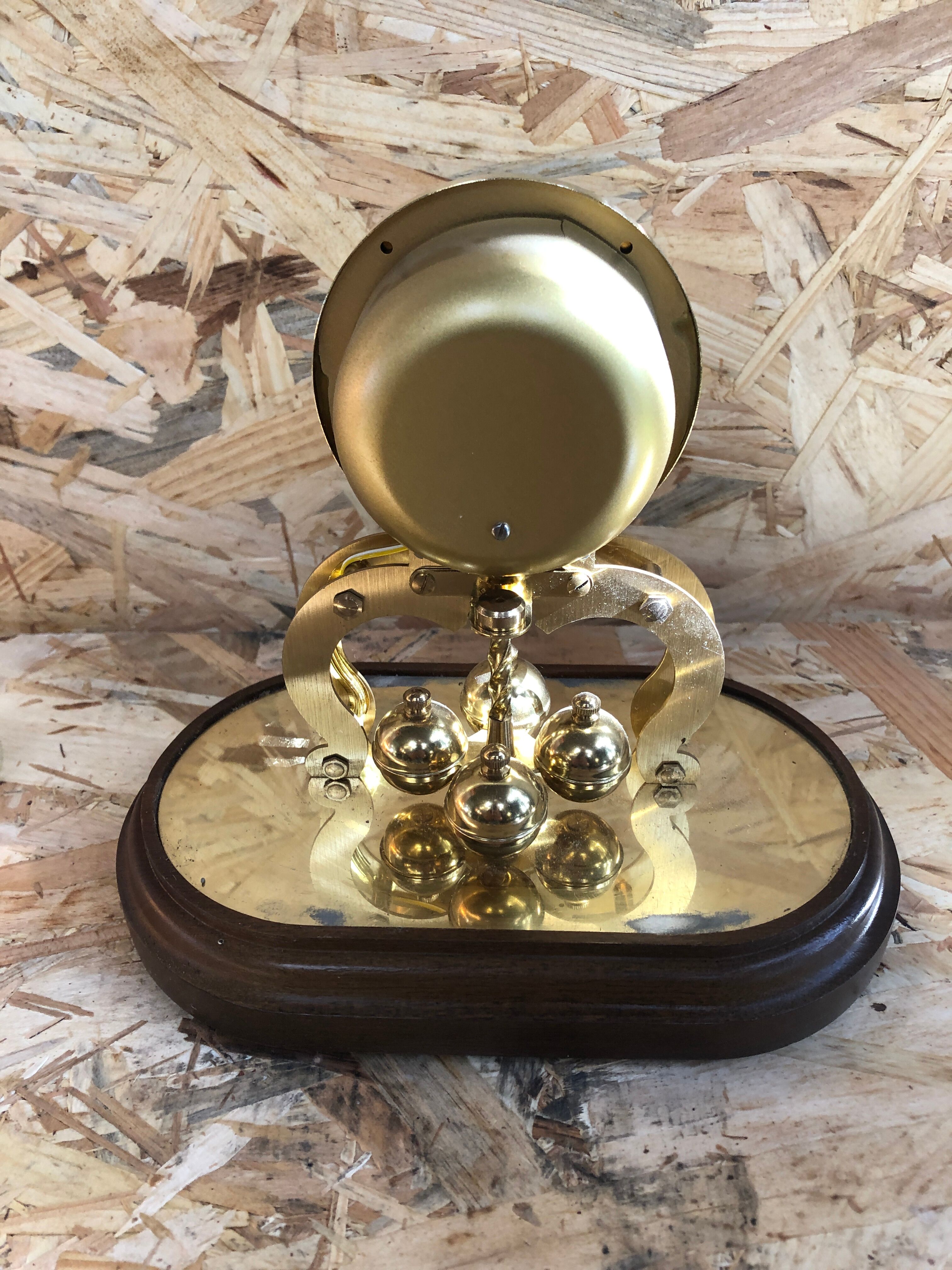 Old clock pendulum 400 days schatz gold metal + bell vintage glass