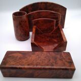 Parure de bureau en bois de loupe de thuya 4 éléments