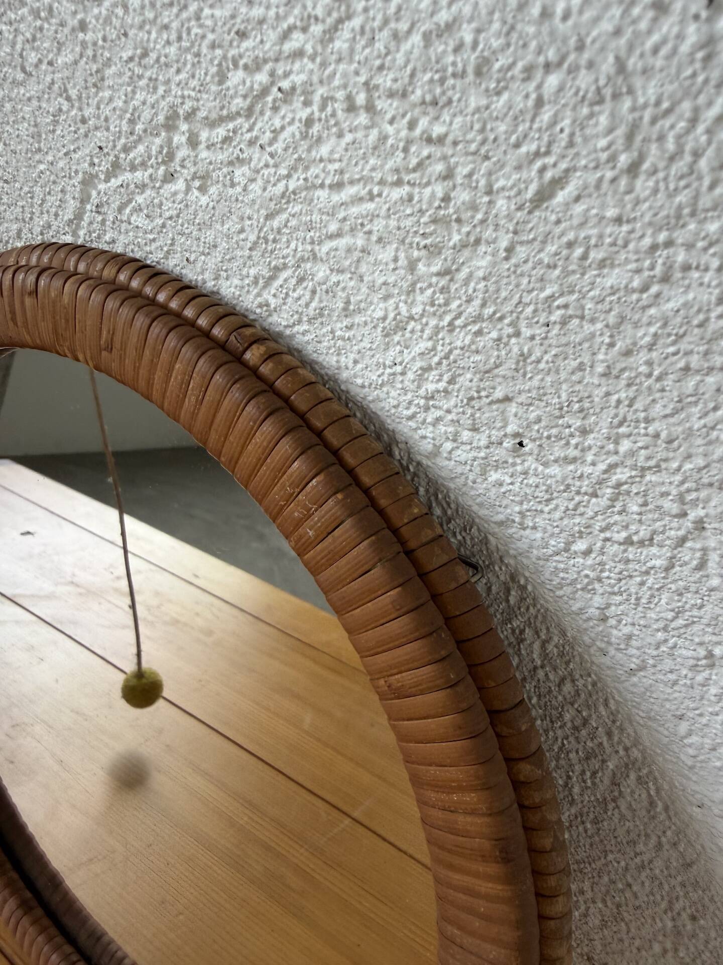 Woven wicker round mirror 1960