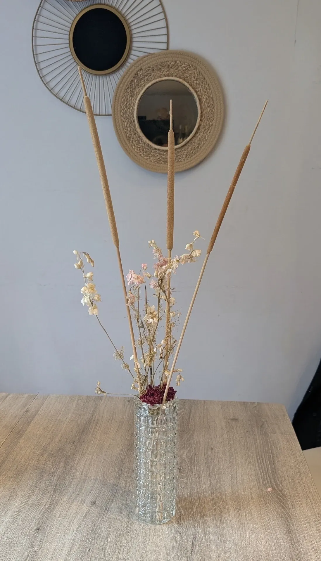 Vintage textured moulded crystal cylindrical vase - 1970s - 24 cm
