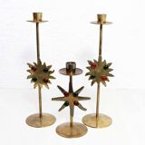 Set of 3 brass sun candle holders