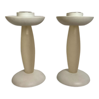 Pair of white plexiglass style candle holders