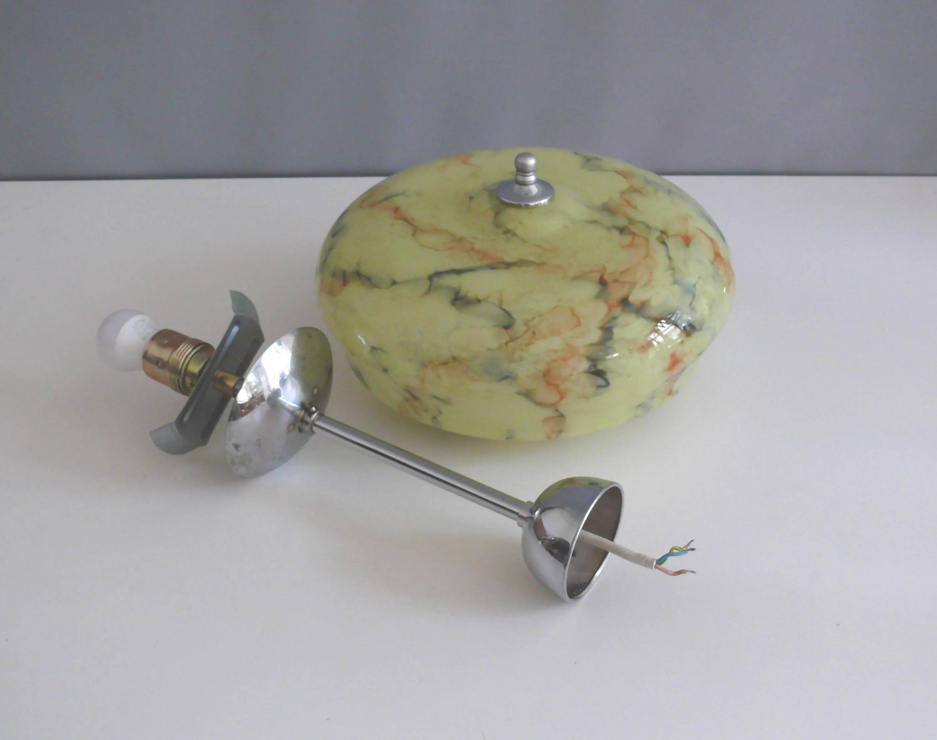 Suspension Art Déco, marbrée avec suspension chromée, années 1930