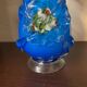 Clichy glass vase with floral decoration in intense blue tones and small years