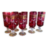 Suite de 8 magnifiques flûtes a champagne en verre de murano peints et emailles