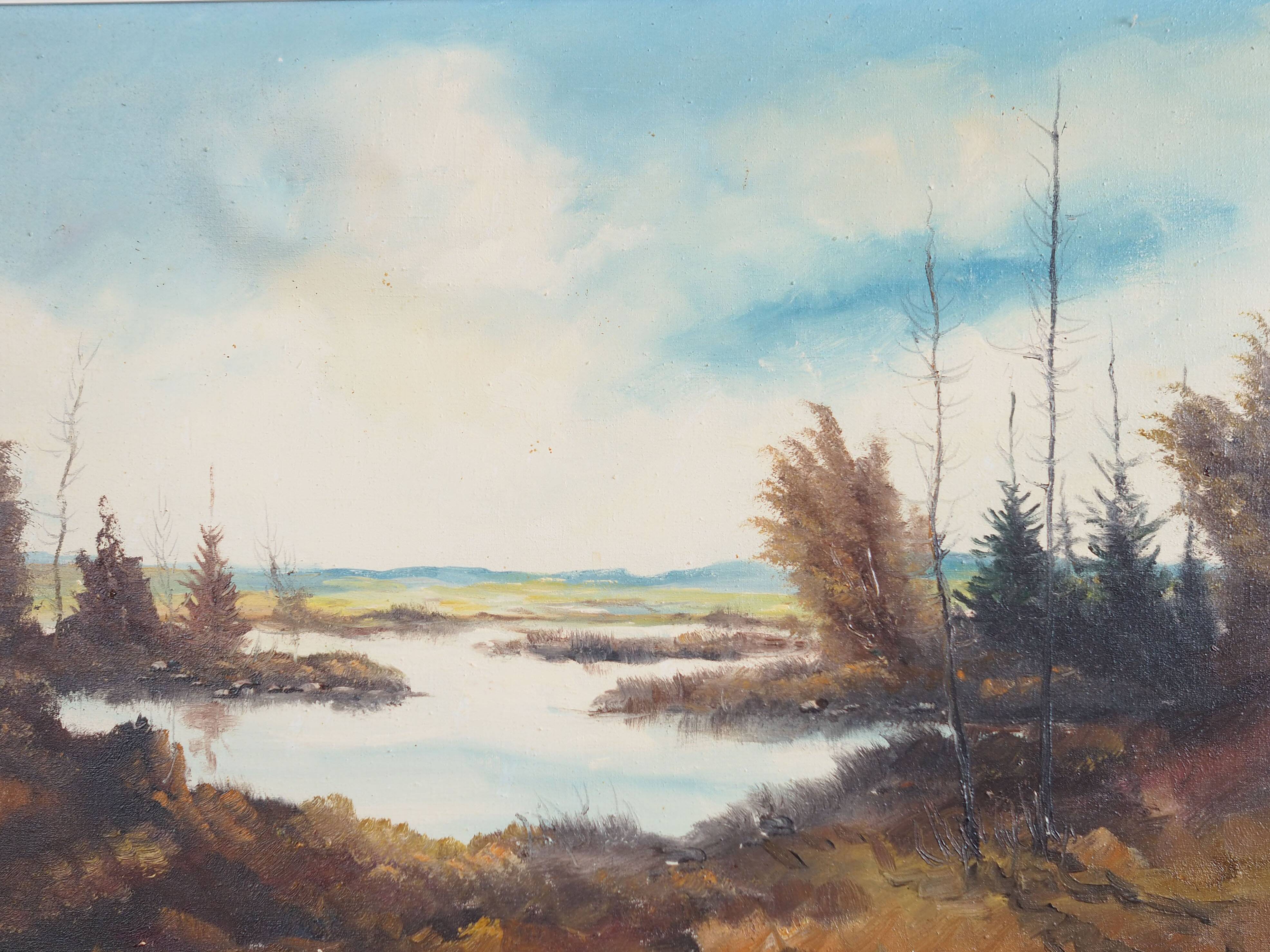 Painting „The Autumn Pond”, Scandinavian design, 1970s