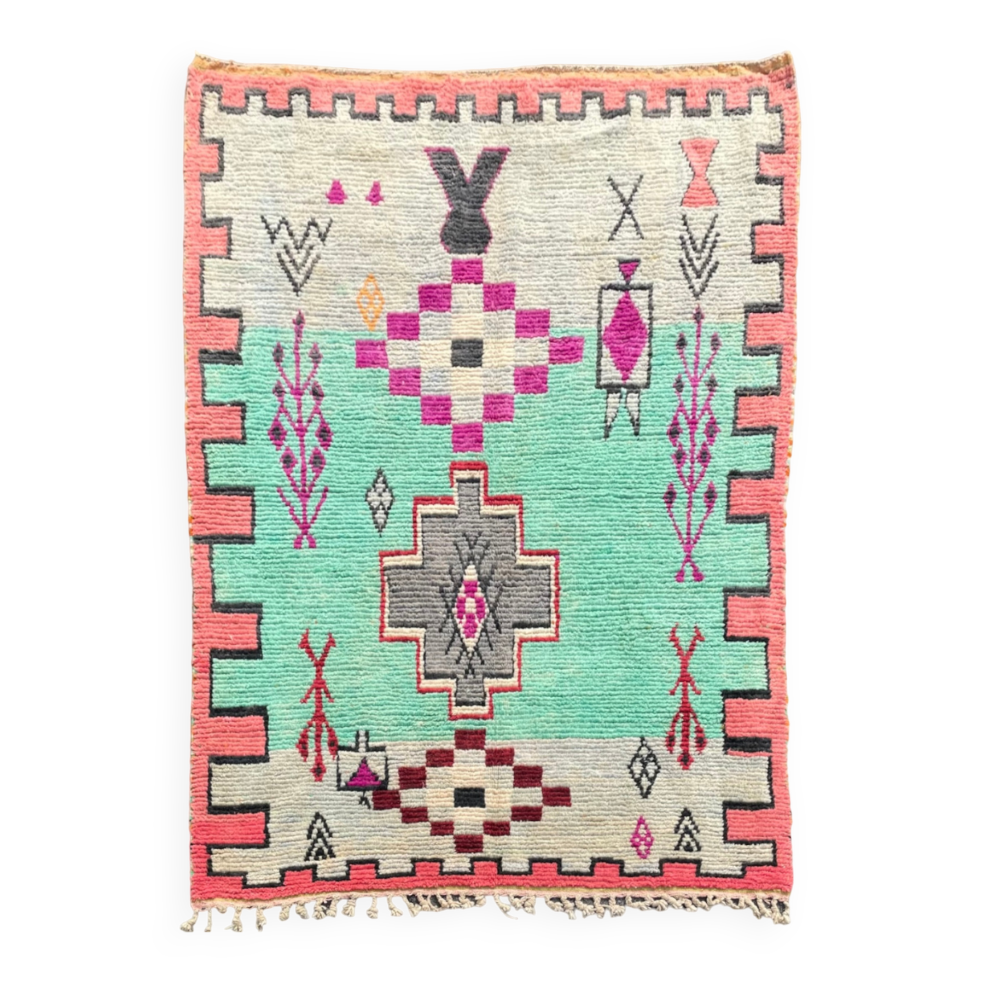 Large Moroccan Berber Carpet Boujad in Wool ideal Salon,