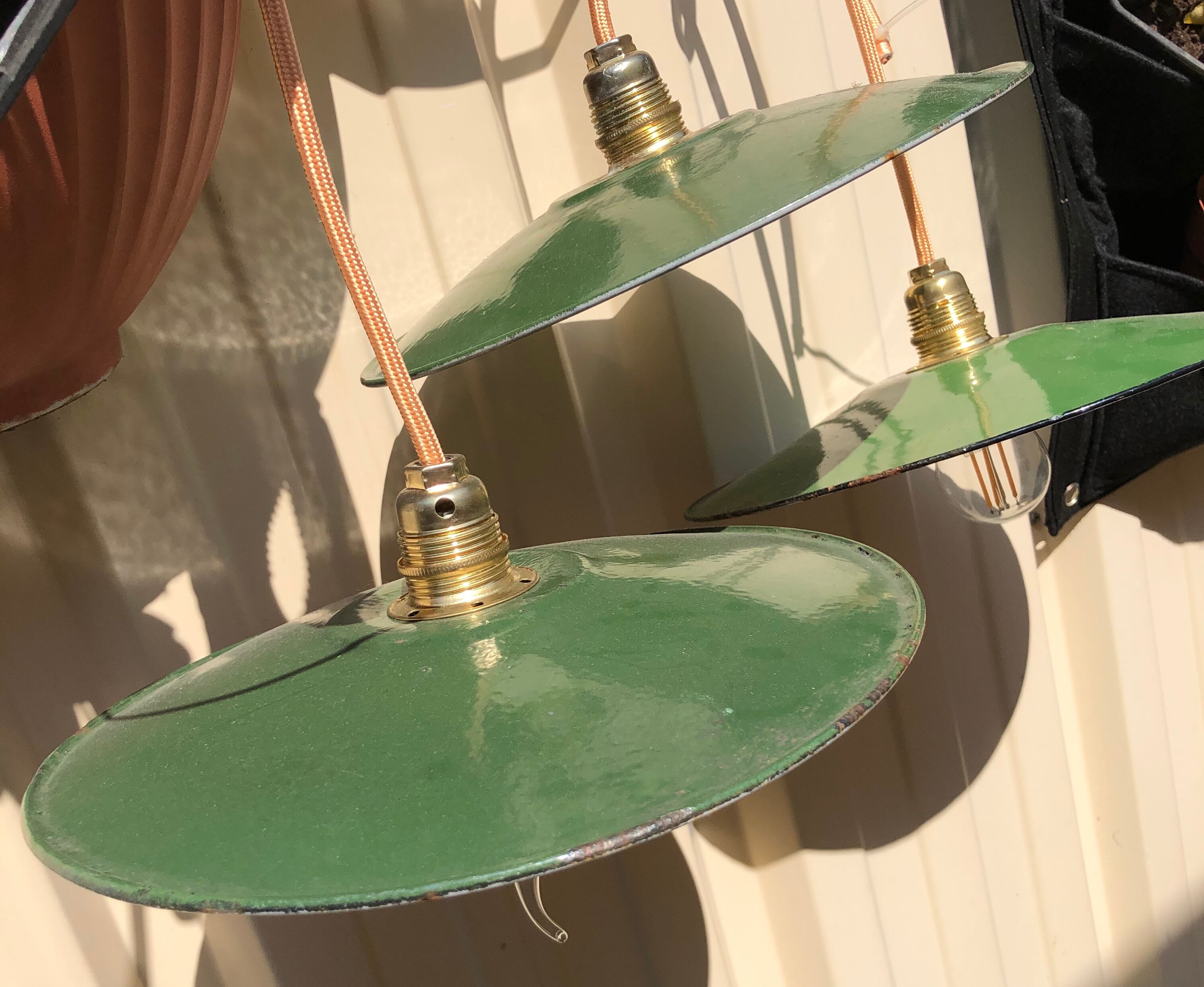 Trio suspension enamel sheet enamel vintage green and white, new e14 socket