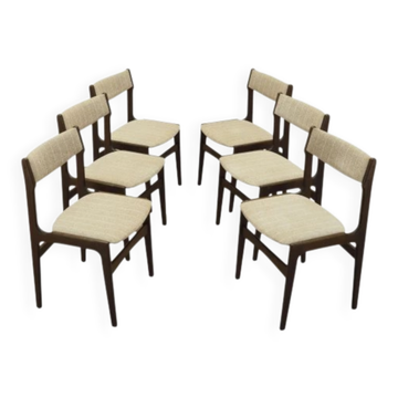 Set of six Danish dining chairs in oak veneer with original upholstery, 1960s