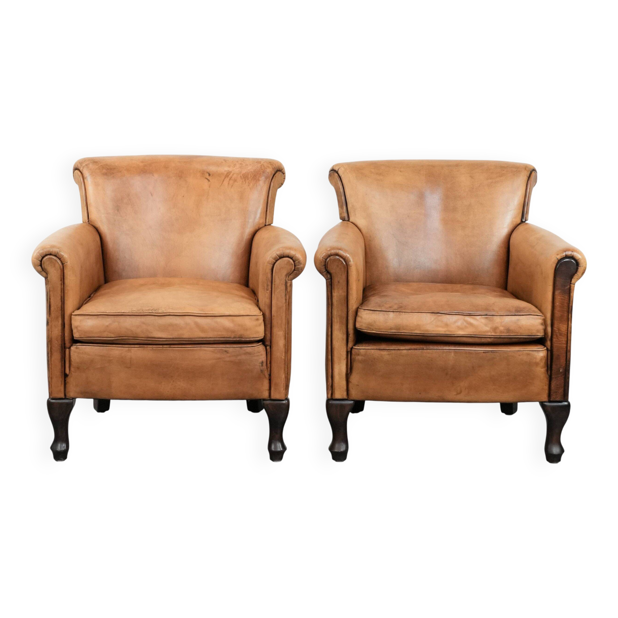 2 fauteuils vintage en cuir de mouton