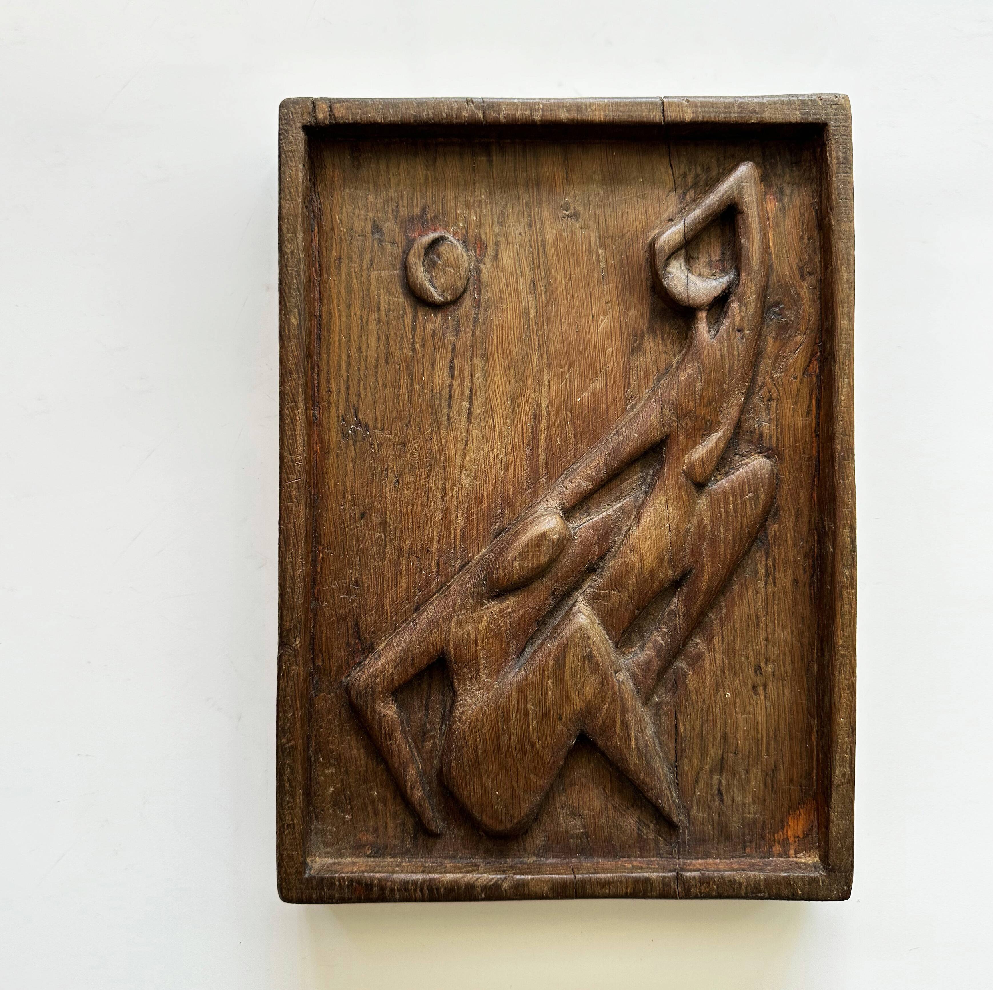 Carved wall plaque in solid oak, Czechoslovakia 1950