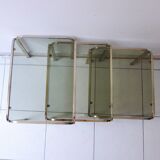 Series of nesting tables in smoked glass & rectangular golden brass