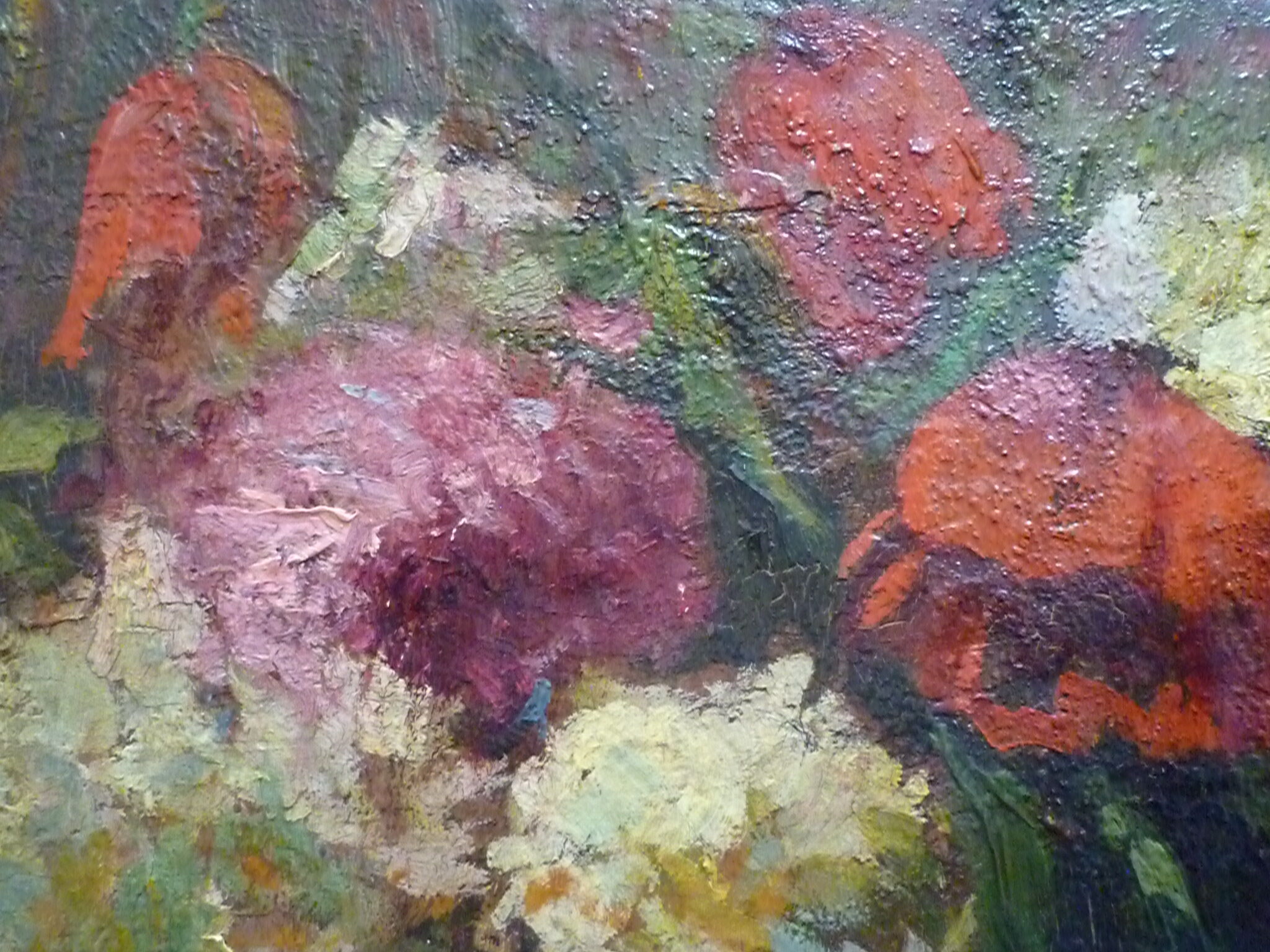 Oil table early twentieth bouquet of flowers